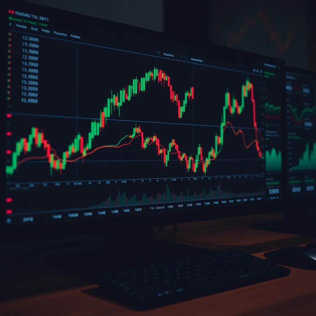 Technical financial charts and graphs on a clean dark screen