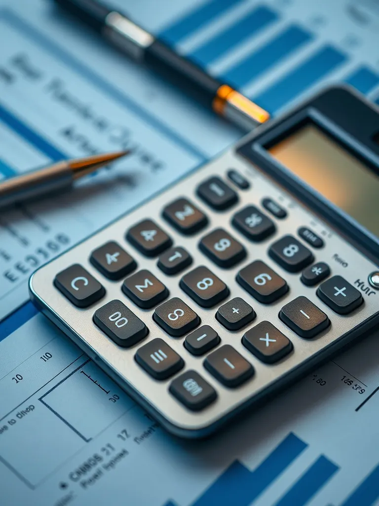 Close-up of a professional calculator and financial document